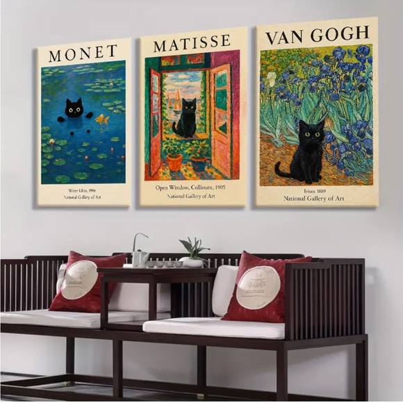 Set of 3 Black Cat Unframed Art Prints - Monet, Matisse, Van Gogh - Picture 5 of 11